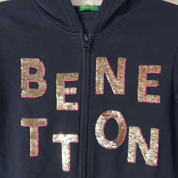 Benetton Zip Up Hoodie - Navy Blue - Size S - Picture 2 of 4